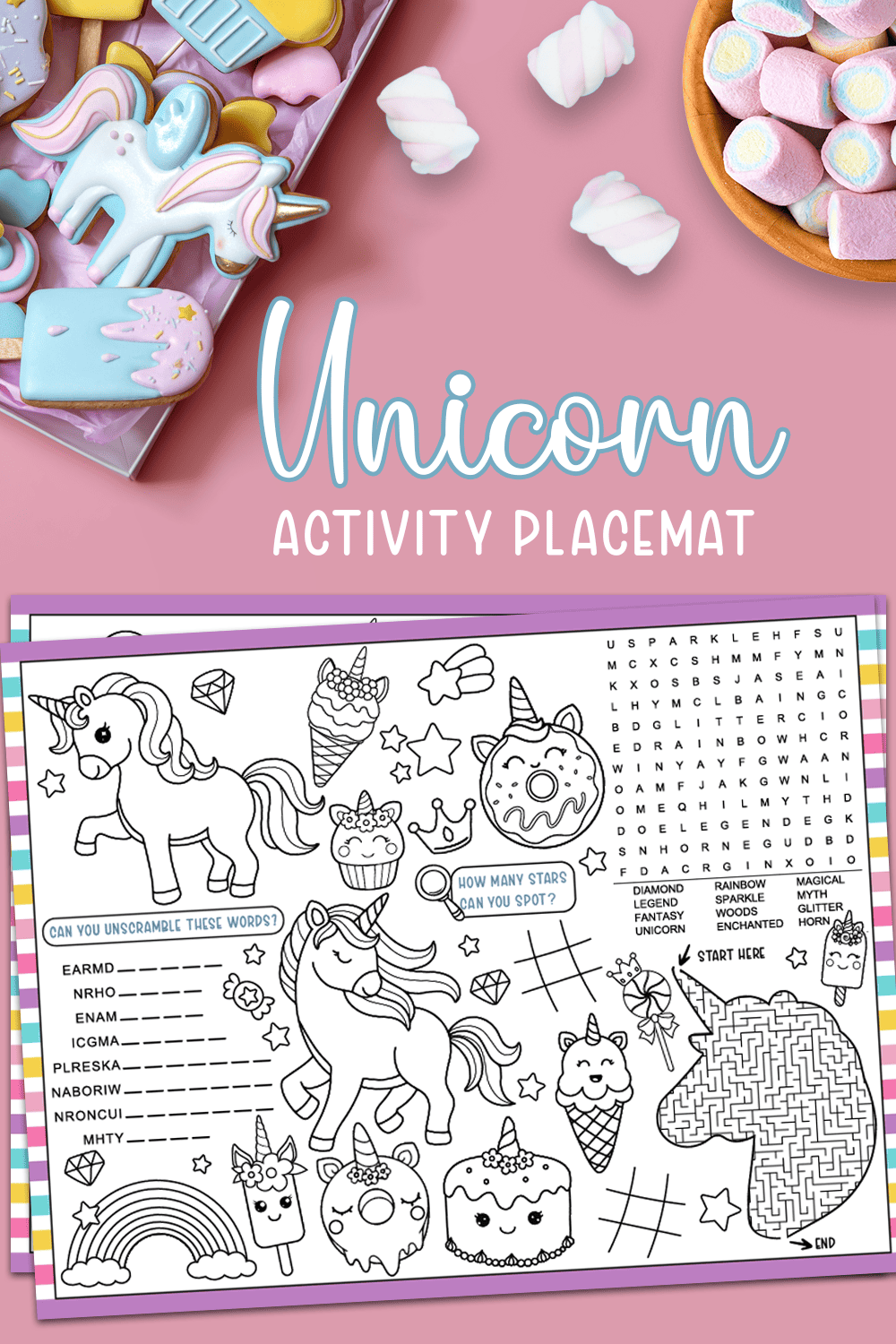 Free Printable Unicorn Activity Placemat