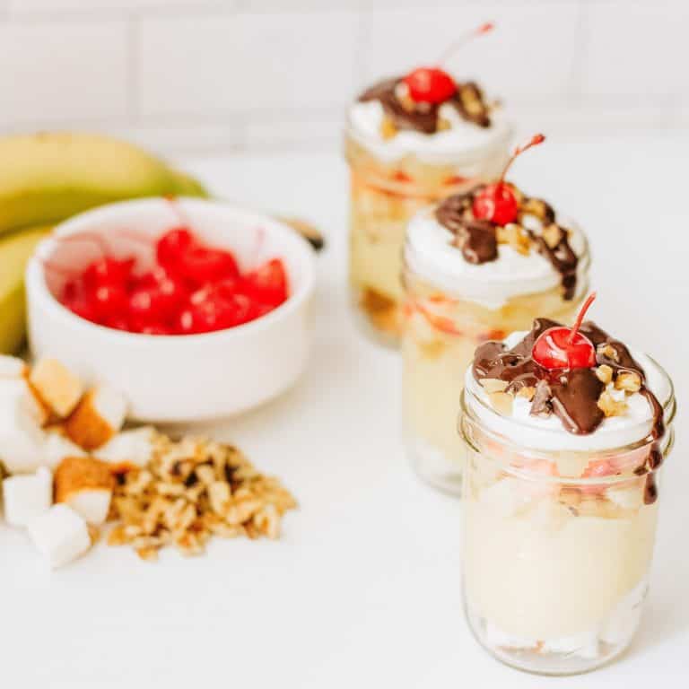 Low-Calorie Banana Split Trifle Jars