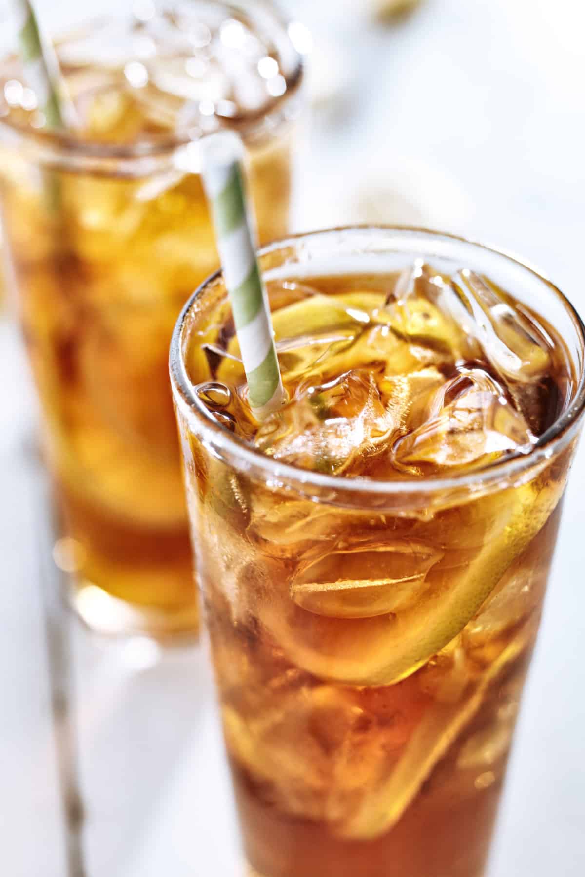 ice tea with straw closeup