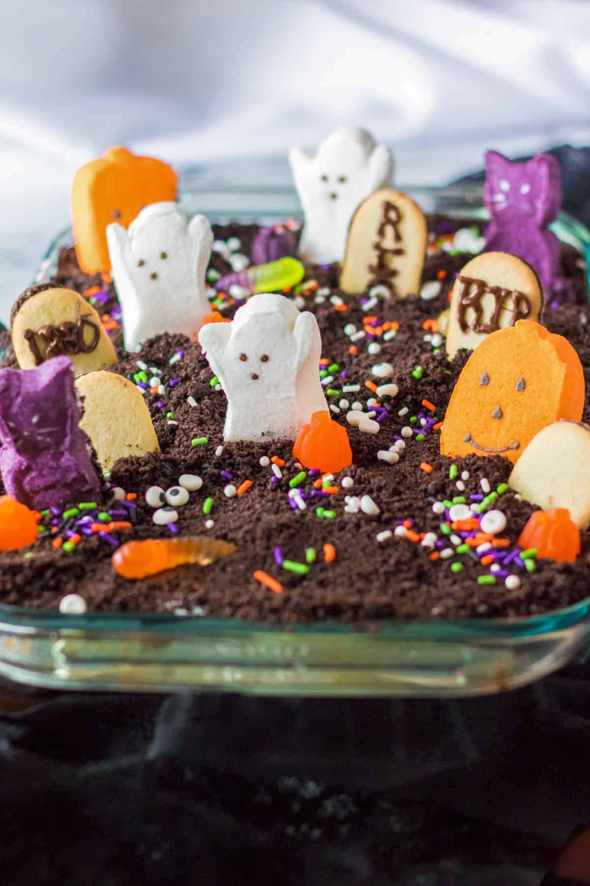 Halloween Graveyard Poke Cake