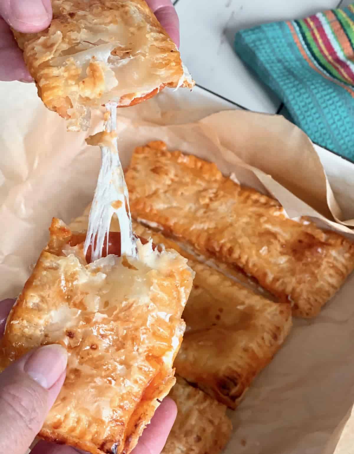 Puff Pastry Pizza Pockets Mozzarella Cheese Pull