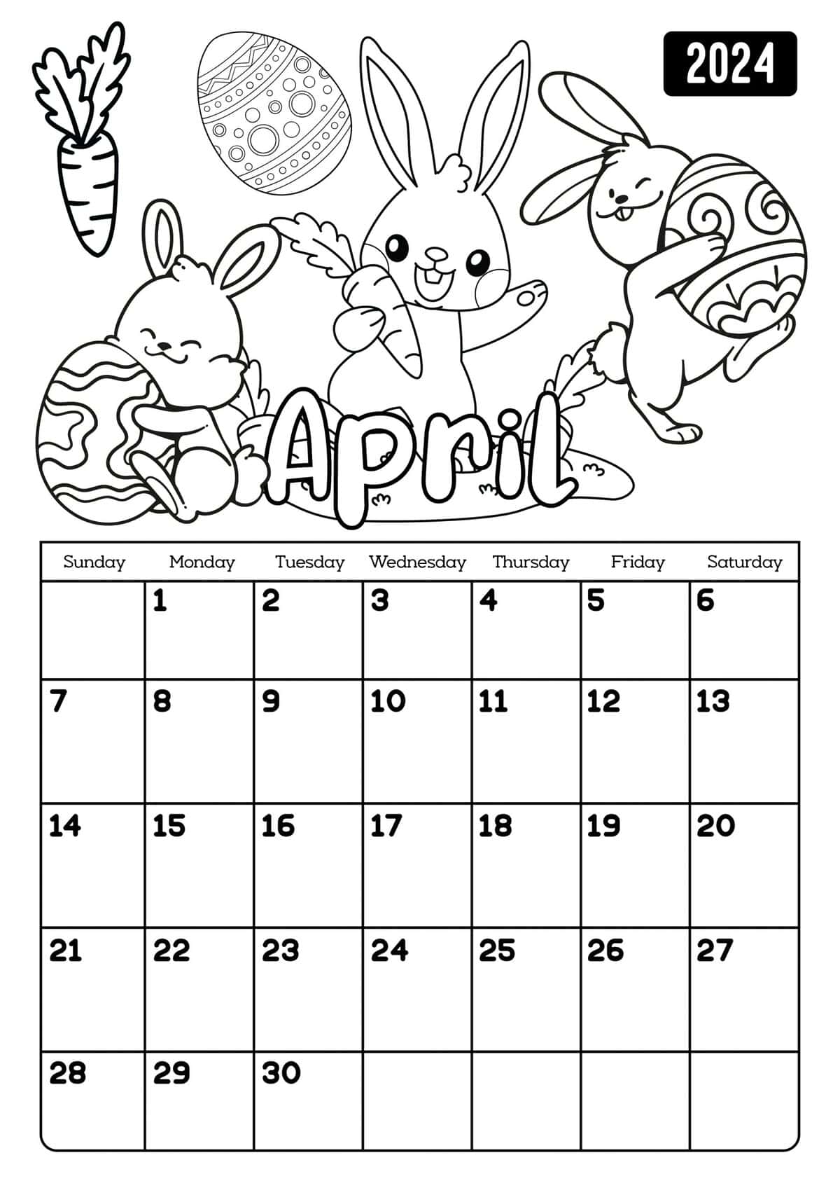 Free Printable 2024 Coloring Calendar Pages - A Crazy Family
