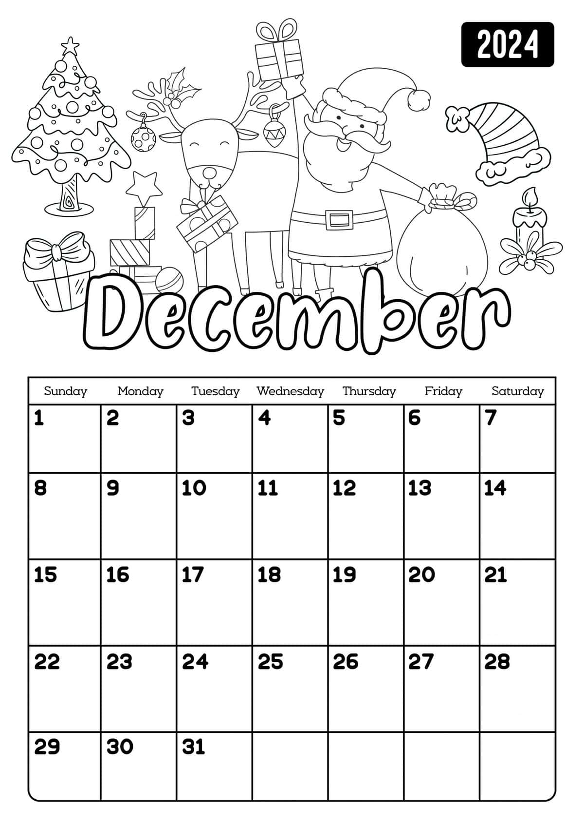 Free Printable 2024 Coloring Calendar Pages A Crazy Family