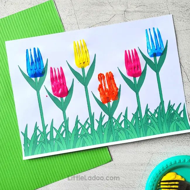 Fork Painted tulip craft for kids 9