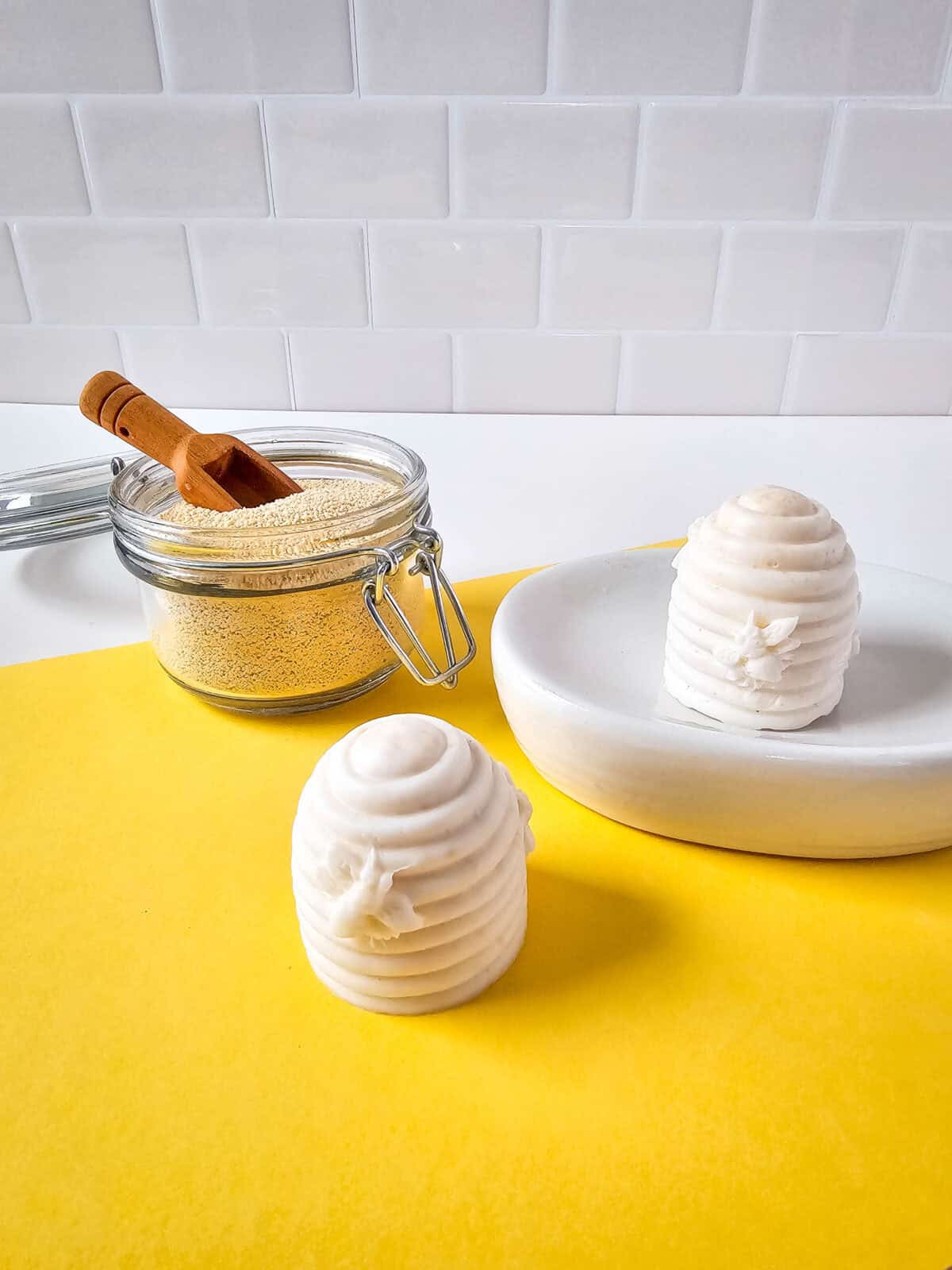 Homemade natural honey beehive soap bars with shea butter and vanilla scent