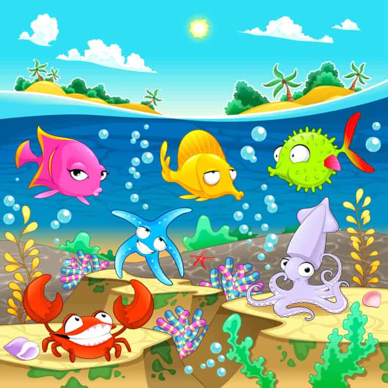 Happy marine family under the sea.