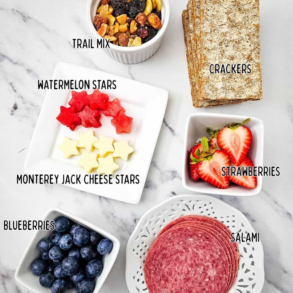 ingredients for Red, White, and Blue Charcuterie Cups