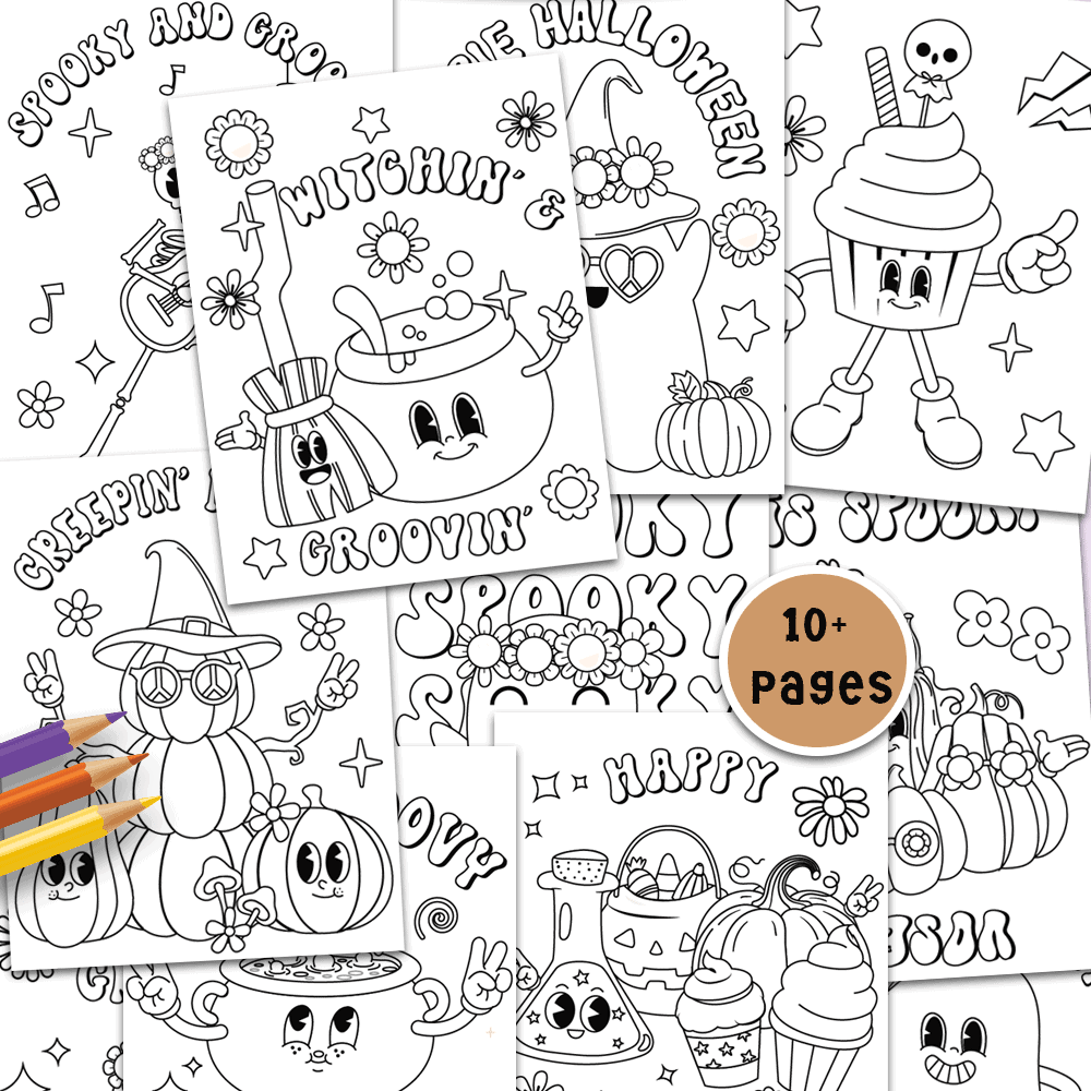 Retro Halloween Coloring Pages 1