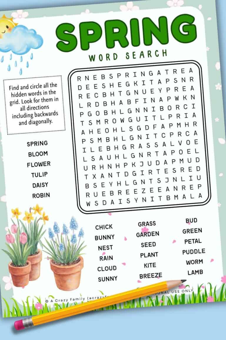 Free Spring Word Search Printable for Kids - A Crazy Family