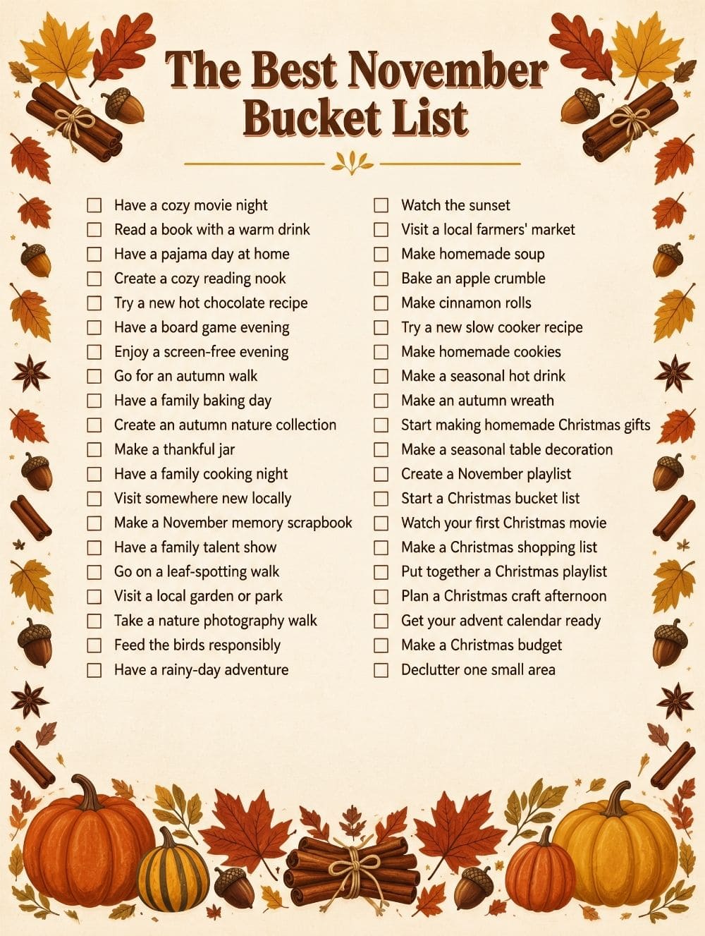 November Bucket List 1