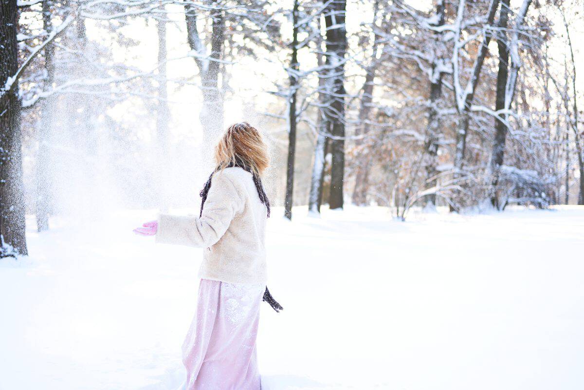 cheerful girl winter forest having Depositphotos_320937362_L